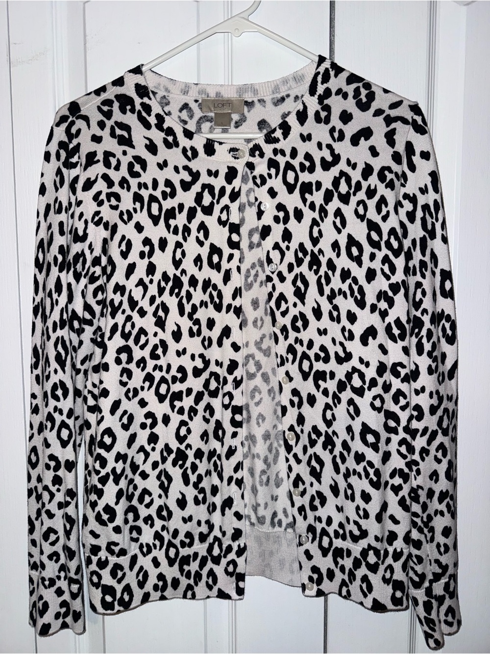 LOFT Leopard Print Button-Down Cardigan Black White Long Sleeve Size L